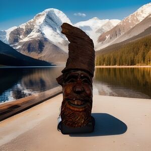 Vintage 1990 11” Forest Gnome Wood Carving Signed By Craig Knox Folk Art